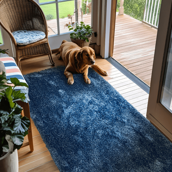 RugBerry 2x7 ft Indoor Hallway Runner Blue Solid Indoor Shag Rug Non Slip Carpet