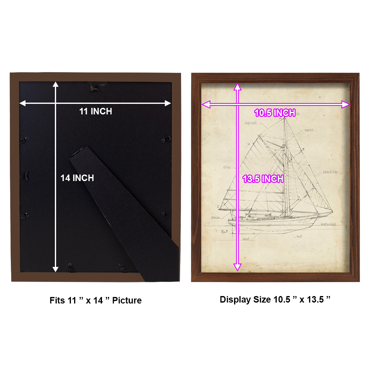 Sailboat Blueprint III -Framed Print w/glass-Chestnut