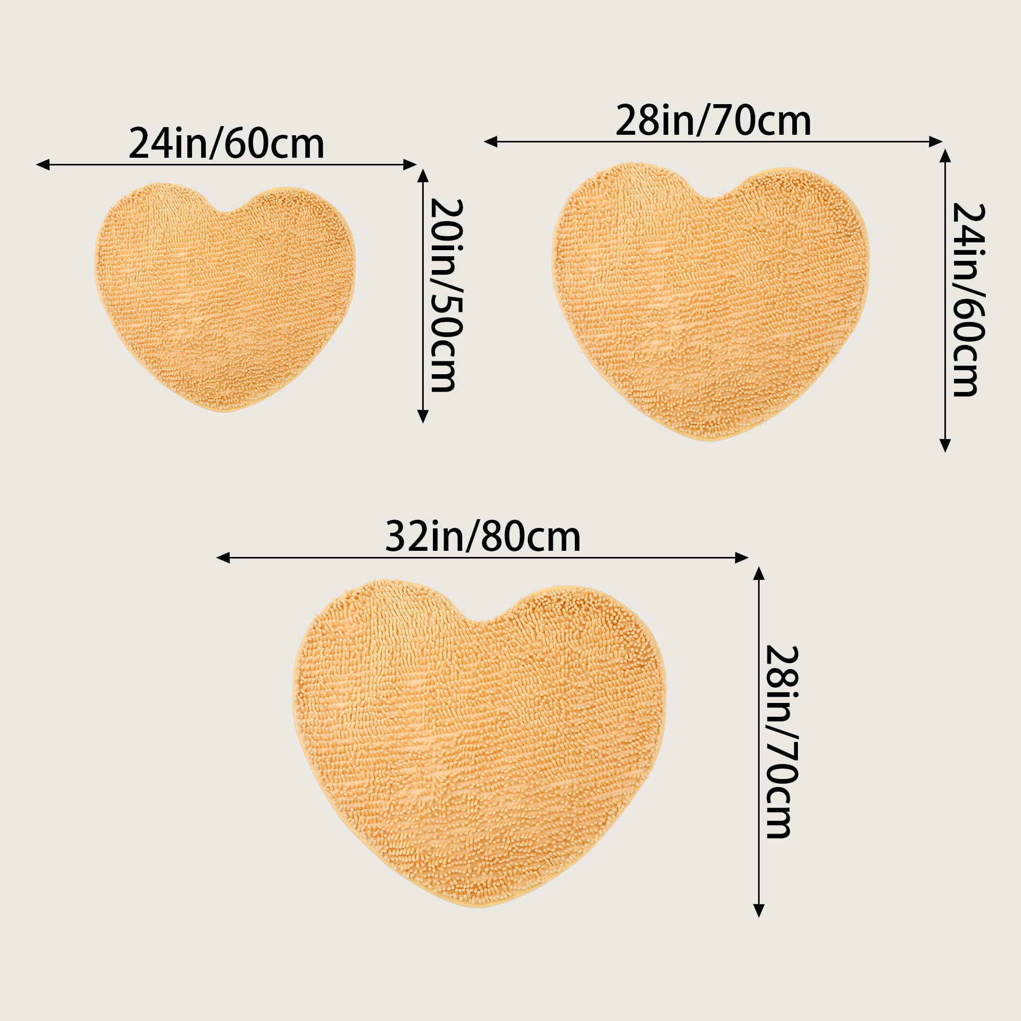 Unique Bargains Heart Shaped Chenille Bath Rugs Soft Shaggy Bath Mat Yellow 28" x 32"