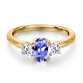 thumbnail image 3 of Gem Stone King 18K Yellow Gold Plated Silver Blue Tanzanite and White Topaz Engagement Ring for Women | 1.18 Cttw | Oval 7X5MM | Gemstone December Birthstone | Size 6, 3 of 6
