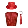 thumbnail image 2 of iiniim Kids Girls Hip-Hop Street Dance Sequined Vest Waistcoat Stage Performance Glittery Jacket Red 120, 2 of 6
