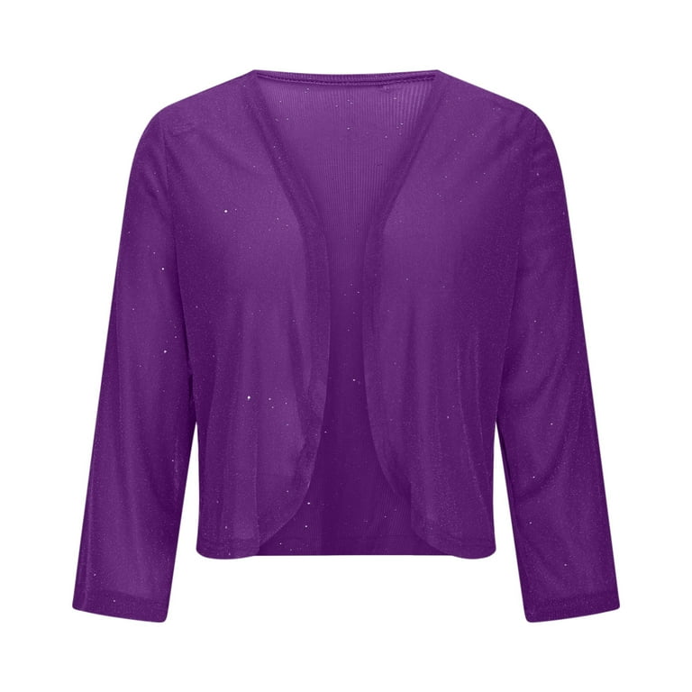 Lcziwo Womens Cropped Sequin Jackets Long Sleeve Open Front Cardigan Fashion Glitter Bolero Shrugs for Evening Party Purple S,, Women's, Size: Small