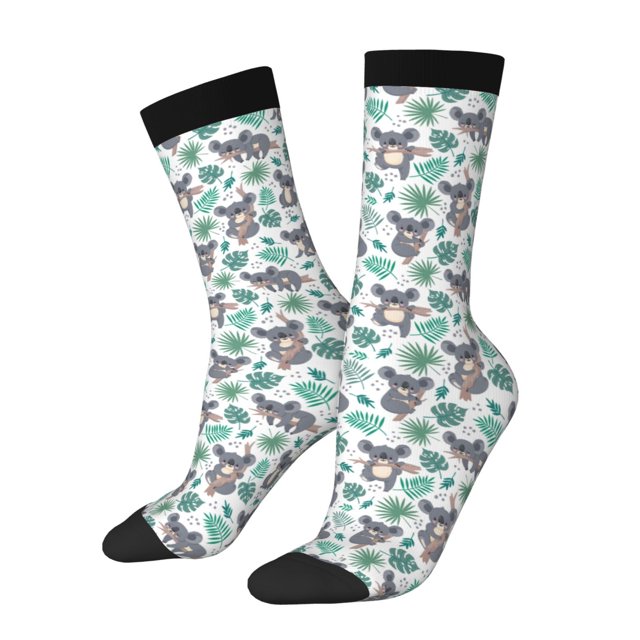 Fotbe Bears and Tropical Leaves Calcetas Largas con Estampado para Hombre y Mujer – Calcetas de Compresión Transpirables y Elásticas, Viajar y Uso Diario Talla 5-11