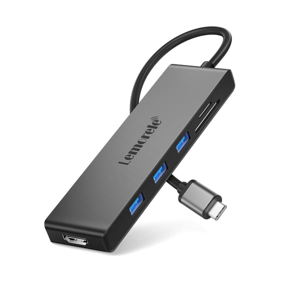 Lemorele 6-in-1 Type-C Docking Station with 4k HDMI Display, USB 3.0 5gbps, SD/TF Card Slot Hub, Compatible with Windows/Macos/Android/Ios/Linux
