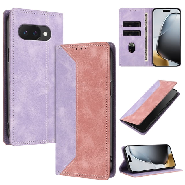 Phone Case for Google Pixel 9A FOXDOCK Premium Leather,Creative Dual-Color Cover with Card Slot,Shockproof