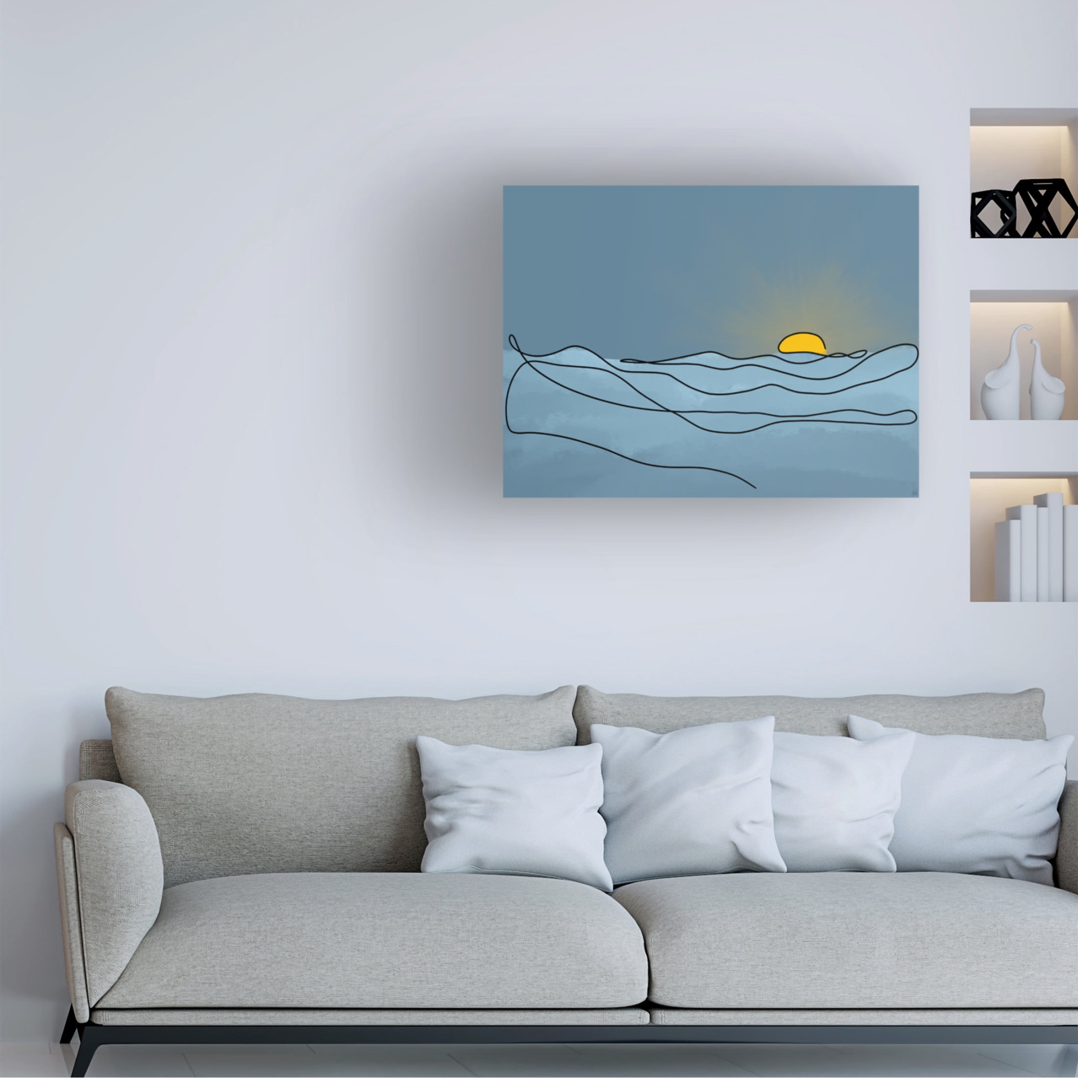 Canvas Wall Art - Line and Brush 'Line Sunset Landscape' Wall Art for Living Room, Bedroom, or Office Décor by Trademark Fine Art - 24 x 18 Inches