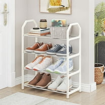 PEONAVET 3 Tiers Shoe Rack for Entrance, Mental Shoe Shelf Storage Organizer , Boot & Shoe Storage Shelf for Entryway, Hallway, Closet（White）