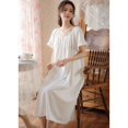 thumbnail image 4 of SWSMCLT Women's Victorian Vintage Nightgown Knee Length Night Gown Keyhole Lounge Dress Button Breathable Bunched White Small, 4 of 5