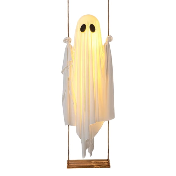Hanging Swing Ghost 5.9FT Giant Halloween Decor, Outdoor Large Ghost on Swing with LED Lights & Remote Control, Spooky Swinging Suspended Ghosts Halloween Decoration for Outdoor Porch Yard Tree