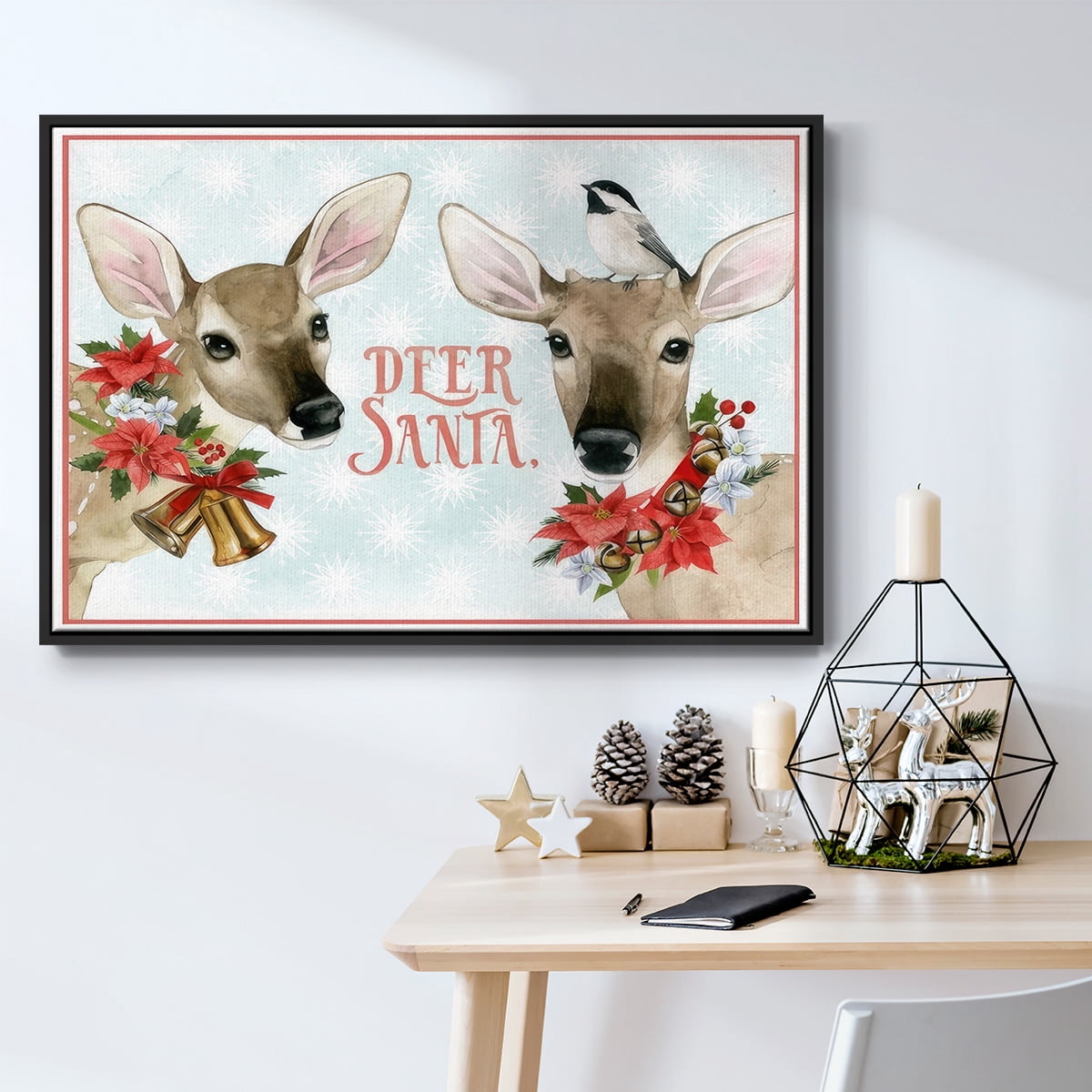 Deer Christmas Collection A - Framed Gallery Wrapped Holiday Canvas - 25 x 37 - Black Frame