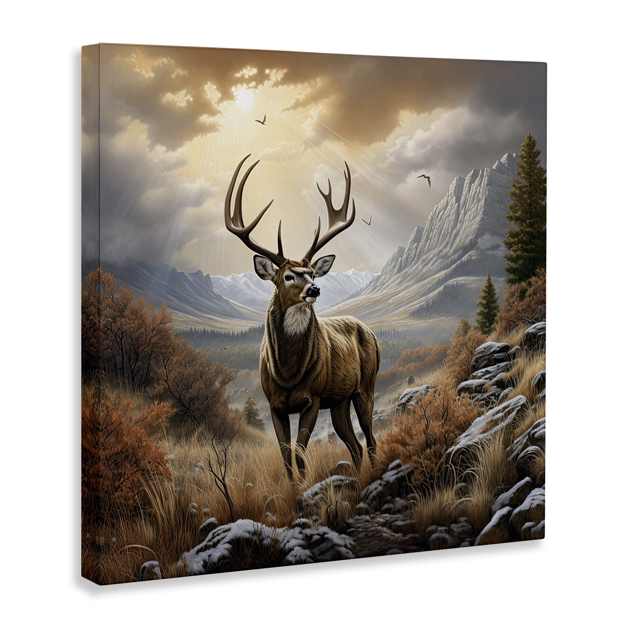 Stupell Industries Majestic Elk Mountain Scenery Landscape Painting Gallery Wrapped Canvas Art Print Wall Art, 30 x 30