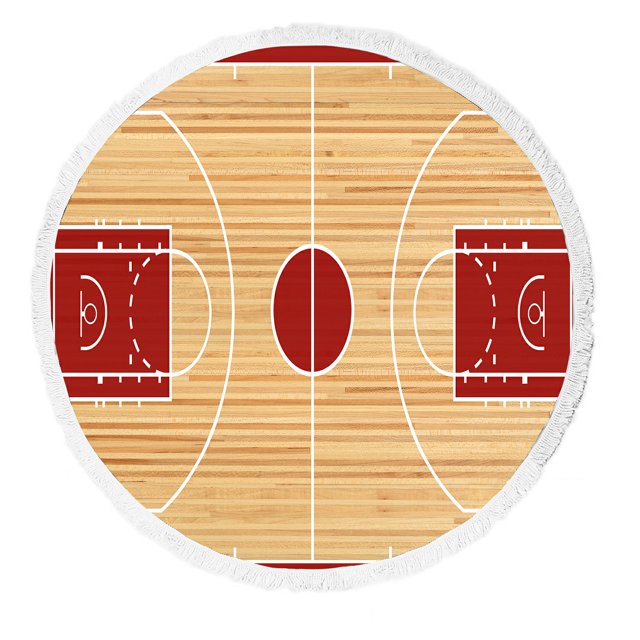 ABPHQTO Cancha de baloncesto Parquet Manta de playa redonda con borlas Toalla de playa Estera de yoga Manta de picnic
