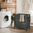 thumbnail image 2 of Costway 110L Laundry Hamper with Wheels Clothes Basket Lid & Handle & 2 Liner Bags Black, 2 of 10