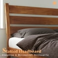 thumbnail image 6 of Merluxy Queen Size Solid Wood Bed Frame, Mid Century Platform Bed with Reclining Slatted Headboard, Wood Slat Support/Noise Free, Light Brown, 6 of 8