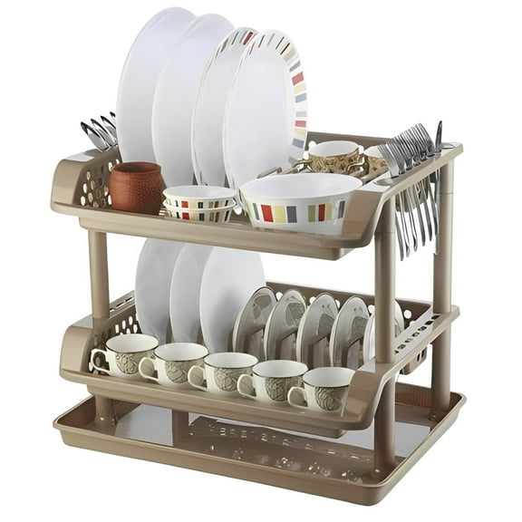 Star Crafts Plastic Dish Rack 2 Tier With draining Tray Compact and Durable Kitchen Organizer for house hold