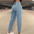 thumbnail image 5 of Women's High Waist Stretch Straight Wide Leg Blue Jeans Distressed Comfort Classic Denim Pants Trousers with Pockets, 5 of 7