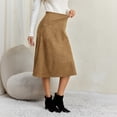 thumbnail image 6 of Faux Suede Midi Skirt for Women Vintage High Waisted A-Line Trendy Fall Winter Business Causal Skirts L, 6 of 8