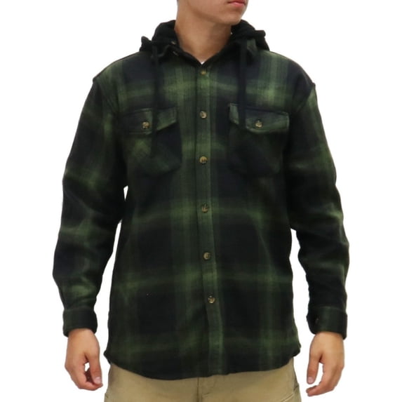 MEN'S PRINTED PLAID POLAR FLEECE SHIRT JACKET WITH REMOVABLE HOOD. FEATURING ULTRA WARM, SUPER SOFT POLAR FLEECE.
