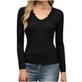 thumbnail image 6 of Vivianyn HD Women's Lace Trim V Neck Ribbed Top, Long Sleeve Casual Blouse,Black,Size S-XXL, 6 of 7