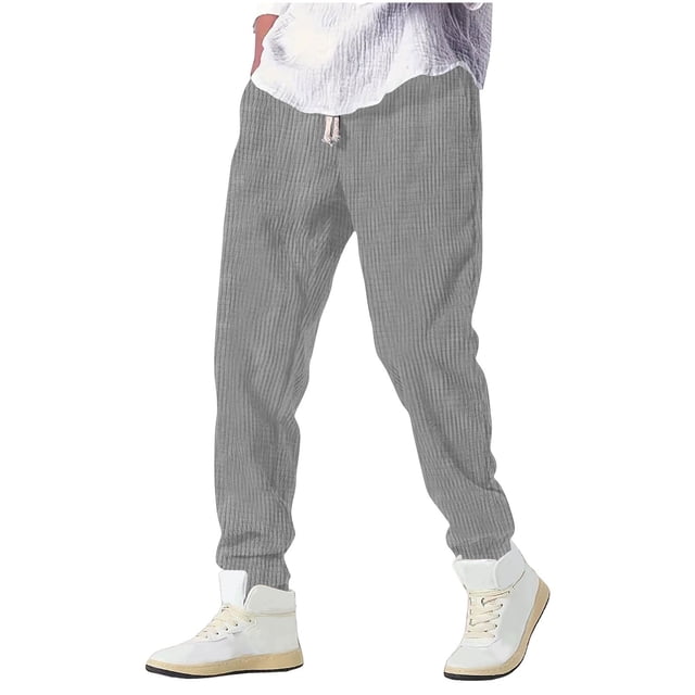 Casual Pants for Men with Elastic Waist and Drawstring, Solid Color Sport Style, Full Length, Polyester Fabric, for Outdoor or Home Wear