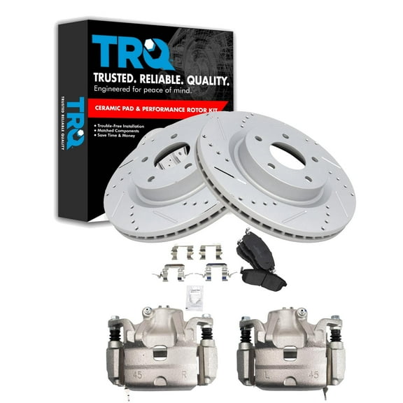 TRQ Front Performance Brake Pad & Rotor Kit Brake Caliper Brake Pads Brake Rotors Set Ceramic Vented Premium G-Coated Fits Select 2010-2013 Nissan Altima