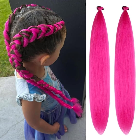 Hot Pink Braid Ponytail Extensions with Elastic Tie Synthetic Colorful Braiding Hair Extension for Braids Fashion Festival Rave Hair for Friends (Pack of 2)