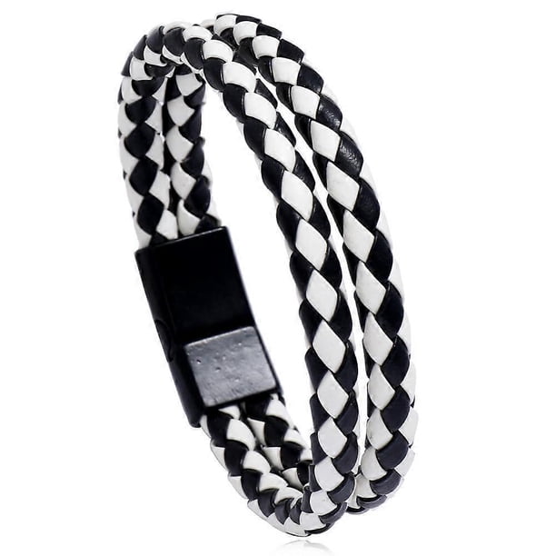 Pulsera de cuero sintético con doble círculo trenzado vintage azul de tendencia para hombre.