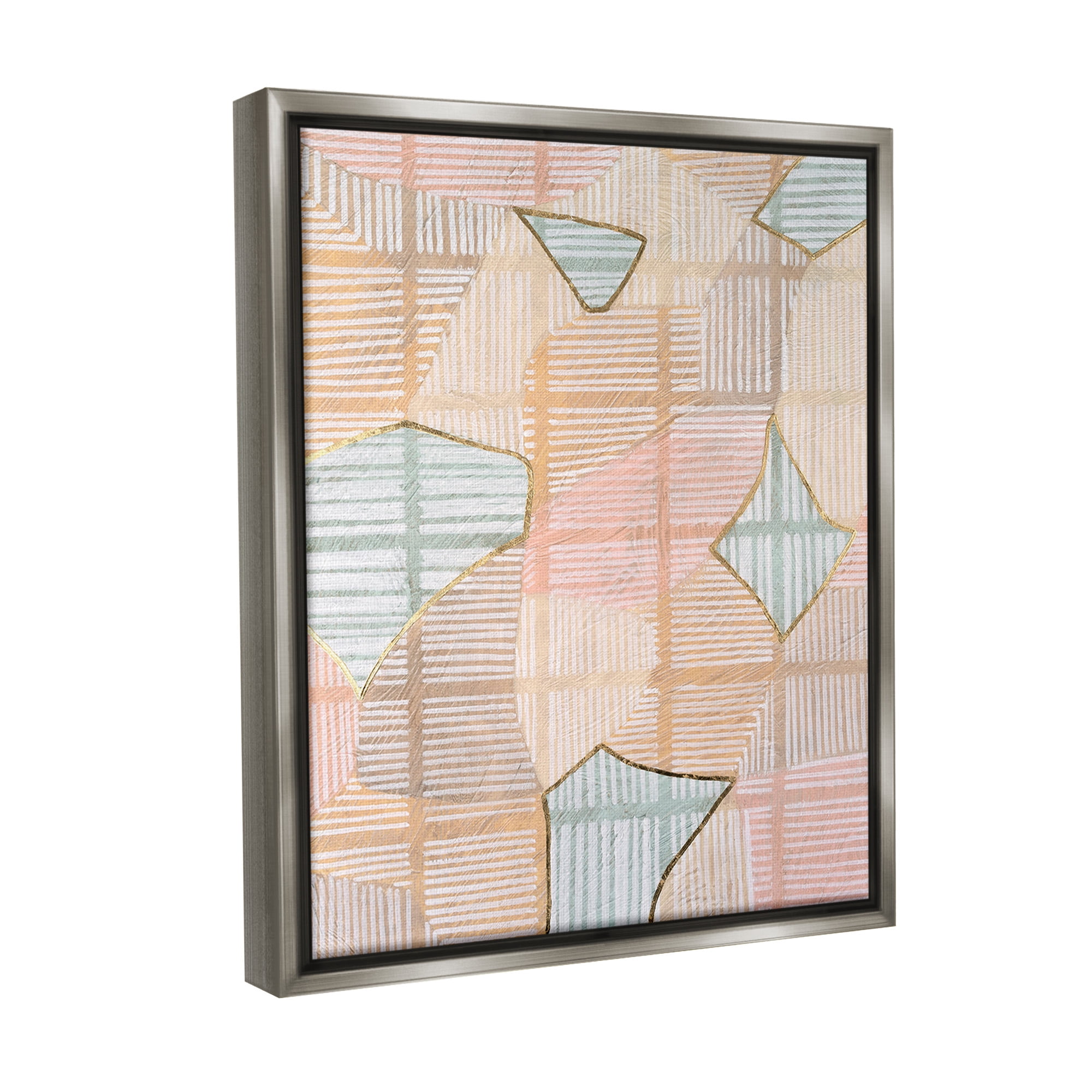Stupell Industries Pastel Patterned Shapes Abstract Painting Gray Floater Framed Canvas Art Print Wall Art, 17 x 21