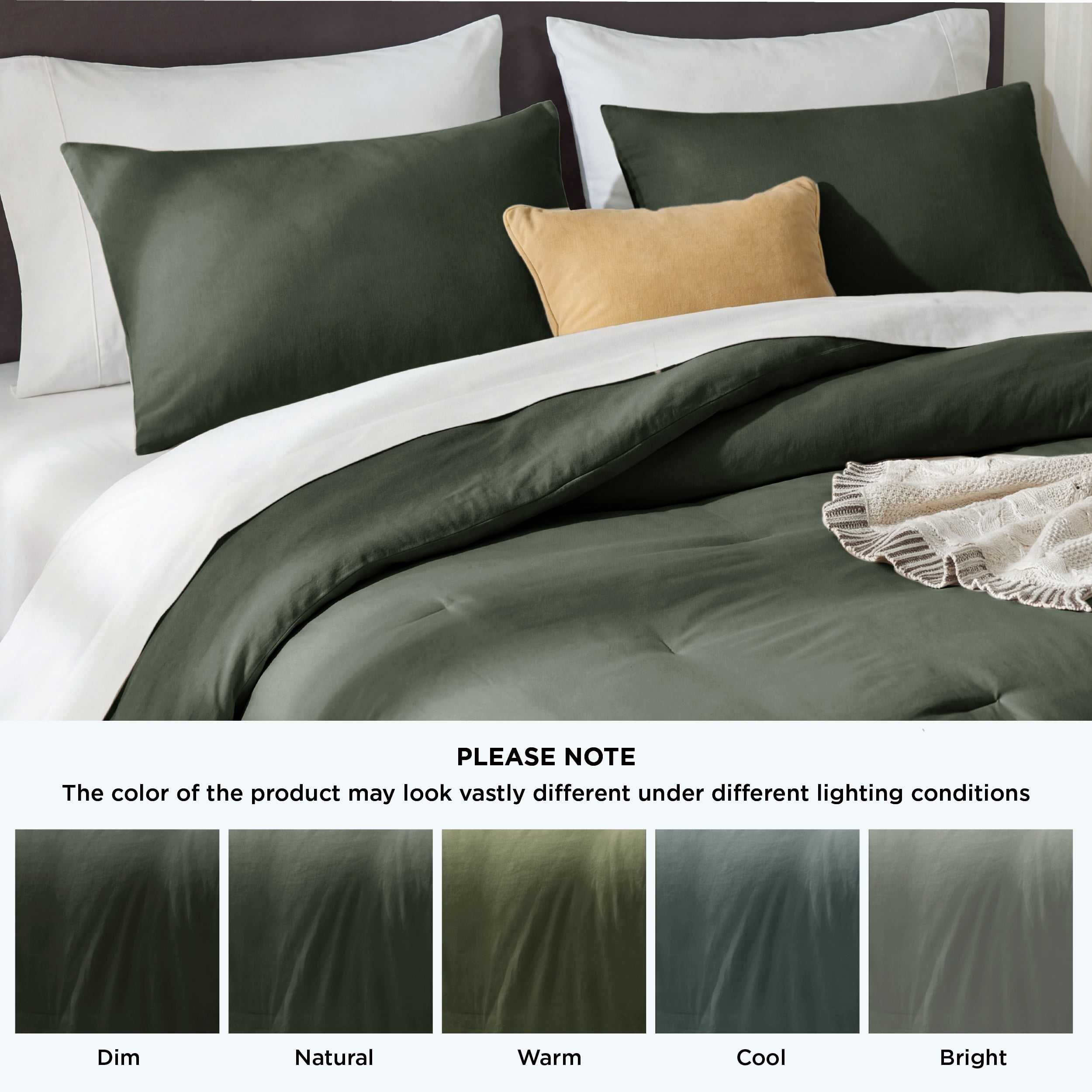 U by Bedsure 3 Pieces Queen Comforter Bedding Sets, Dark Green Bed Comforter Set for All Seasons, 1 Lightweight Prewashed Comforter and 2 Pillowcases