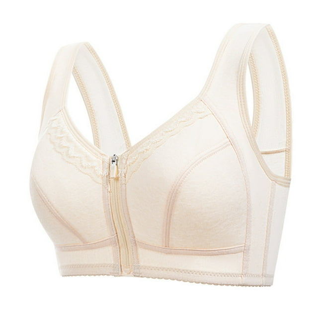UPPADA Womens Bras No Underwire Front Closure Support Push up Bras Comfort Bras with Full Coverage Wireless Beige,36