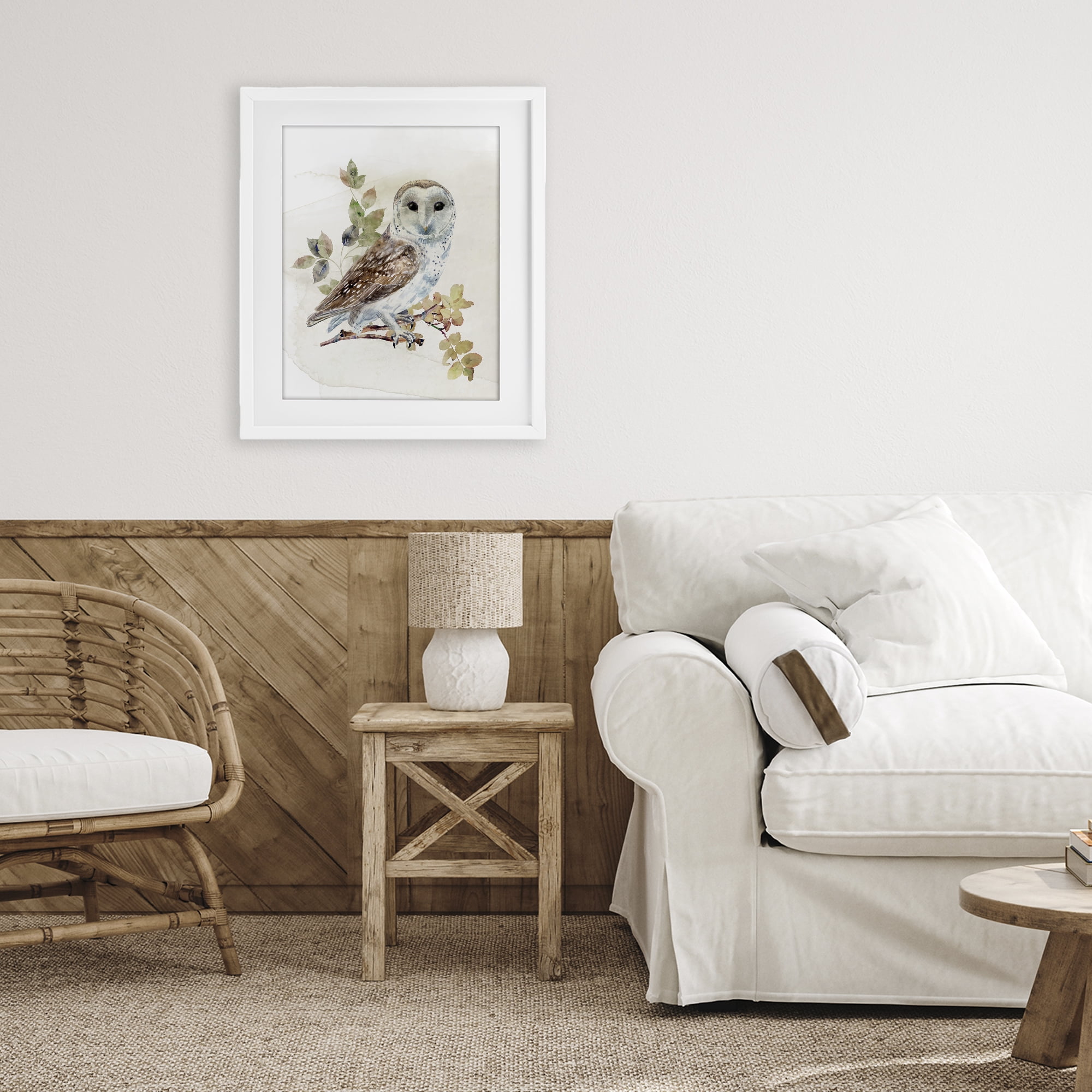 Stupell Industries Owl Among Autumn Leaves White Framed Print Under Glass, design by CAD Designs