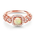 thumbnail image 2 of Gem Stone King 18K Rose Gold Plated Silver White Ethiopian Opal and White Moissanite Engagement Ring for Women (0.94 Cttw, Round Cabochon 6MM, Gemstone Birthstone, Size 9), 2 of 3