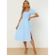 thumbnail image 5 of Vestido fruncido con mangas abullonadas Allegra K Cuadros Vichy Azul claro L, 5 of 5