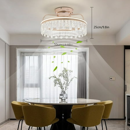 19.68 inch 3 Color Ceiling Fan Light Remote Control Chandelier Lamp Modern Living Room 6-Speed