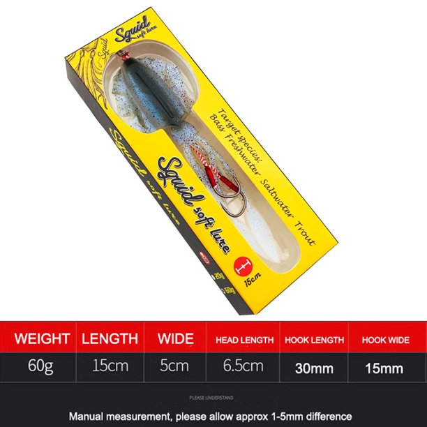 Señuelos de pesca de calamar biónico luminoso UV 60g 15cm cebo suave falso (estilo C) Likrtyny Para estrenar