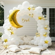 White Balloon Garland Kit 131pcs White Balloons with Moon and Star Balloons, Perfect for twinkle twinkle little star baby shower decorations & White and Gold Party Decorations
