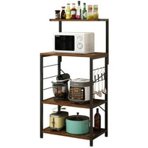 Zimtown Kitchen Utility Cart Storage Shelf Organizer, 4-Tier Baker's Rack Microwave Oven Stand with 5 Removable Hooks, Brown & Black