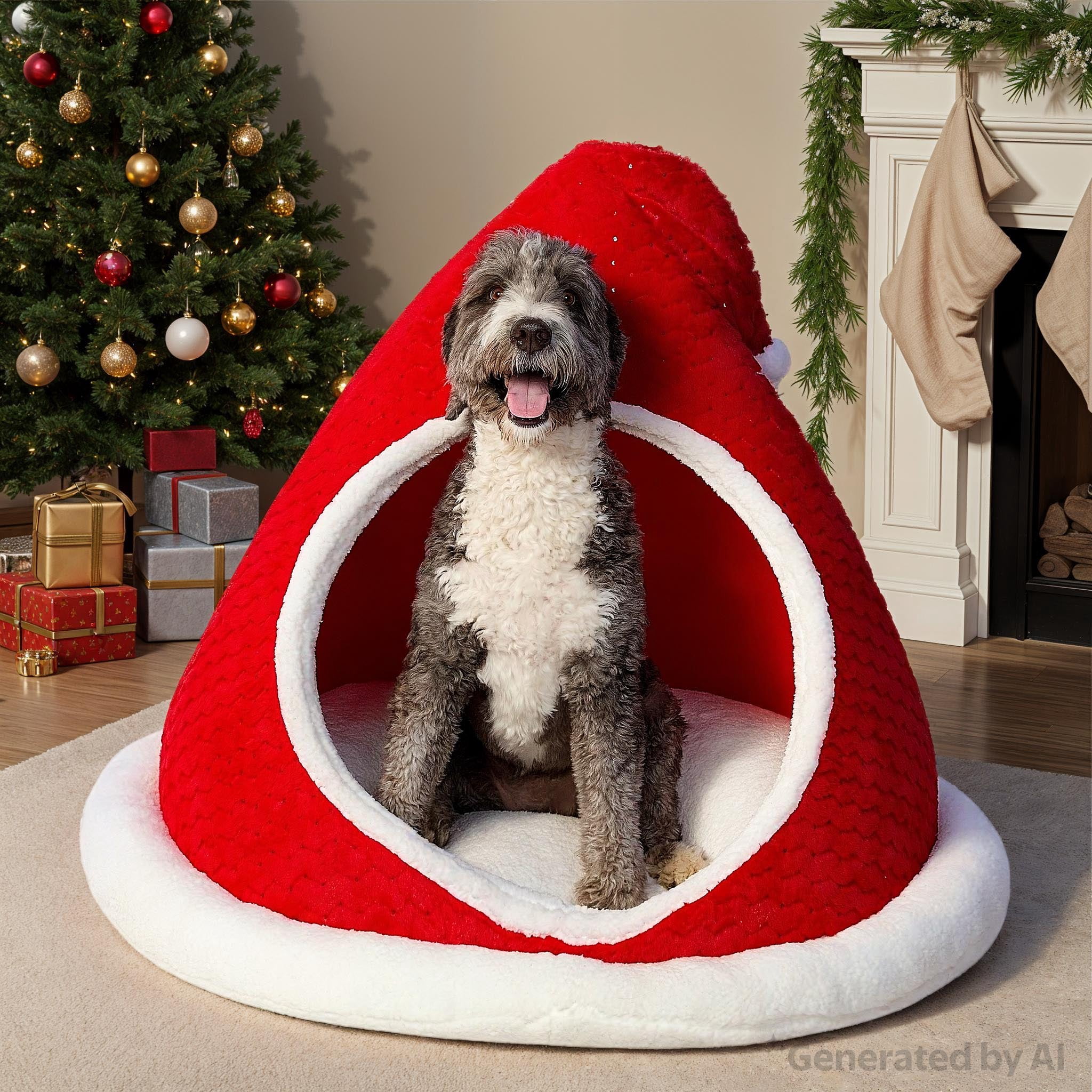 Vibrant Life Santa's Hat Extra Large Holiday Pet Bed, Red and White, 46" x 38" x 46"