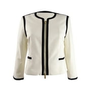 Calvin Klein Women's Zip Front Faux Pocket Blazer (12P, Cream/Black)
