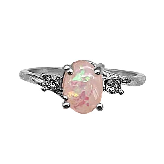 CILENON Ring Set for Women Exquisite Women's Silver Rings Oval Cut Faux Diamond Jewelry Birthday Proposal Gifts Bridal Engagement Party Rings Anillos Para Mujer Wedding Ring (Pink,8)
