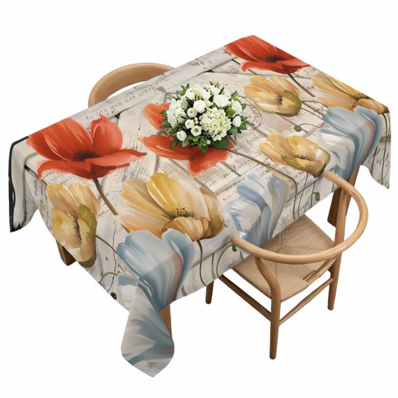 Waterproof Tablecloth Ombre Red Yellow Tulip Barn Door Rectangle Table Cloth 60x120in,Wipeable Washable Table Cover Country Wooden Plank Tablecloths for Dining Tables Kitchen Picnic Outdoor Party