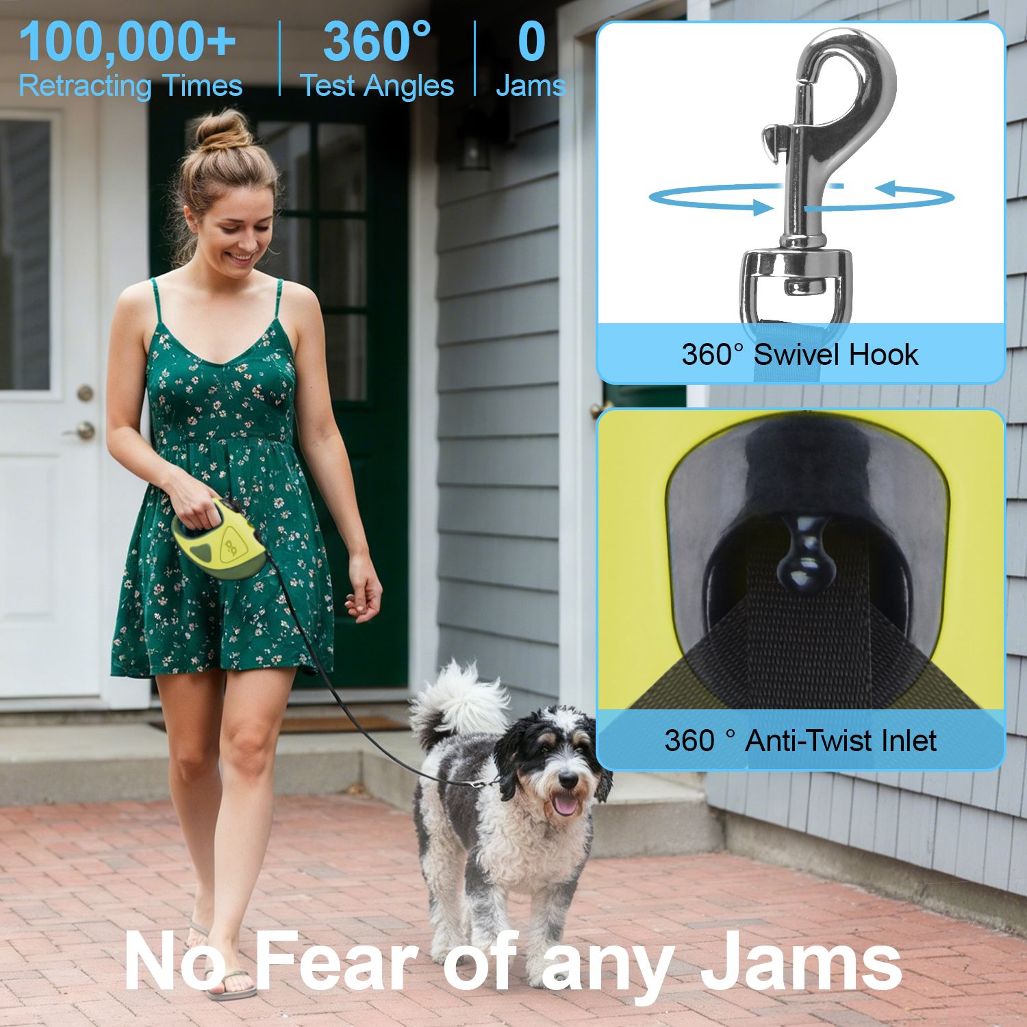 HOOTEK Retractable Dog Leash with LED Light, 16ft Heavy Duty Dog Leash with Anti-Slip Handle and 360° anti-tangling, One Button Brake & Lock Dog Leash for Small/Medium/Large Dogs Up to 50lbs, Green