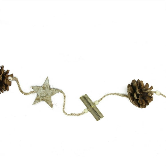 Gallerie II 5' Écorce de Bouleau Brun Naturel Étoiles, Brindilles et Pomme de Pin Guirlande Artificielle de Noël - Unlit