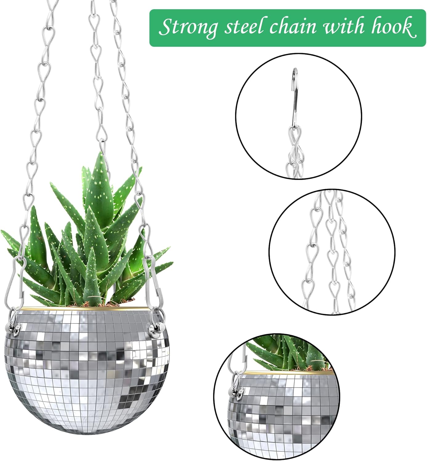 Ebaokuup 2 Pcs 4" Hanging Disco Ball Planters, Silver Mirror Planter with Chain