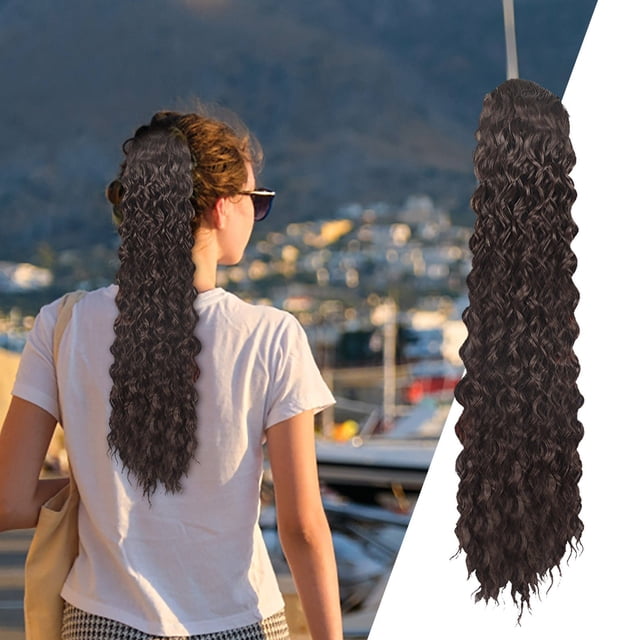 Wig Female Ponytail Foreign Trade Drawstring Mesh Pocket Curly Hair Border Fiber Elastic Mesh Drawstring Ponytail, Pullover Toupee