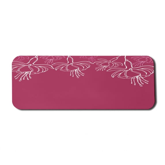 Floral Computer Mouse Pad, Flower Drawings Summer Blossom Flourishing Petals and Buds Mother Nature, Rectangle Non-Slip Rubber Mousepad Large, 31" x 12", Dark Magenta and White, by Ambesonne