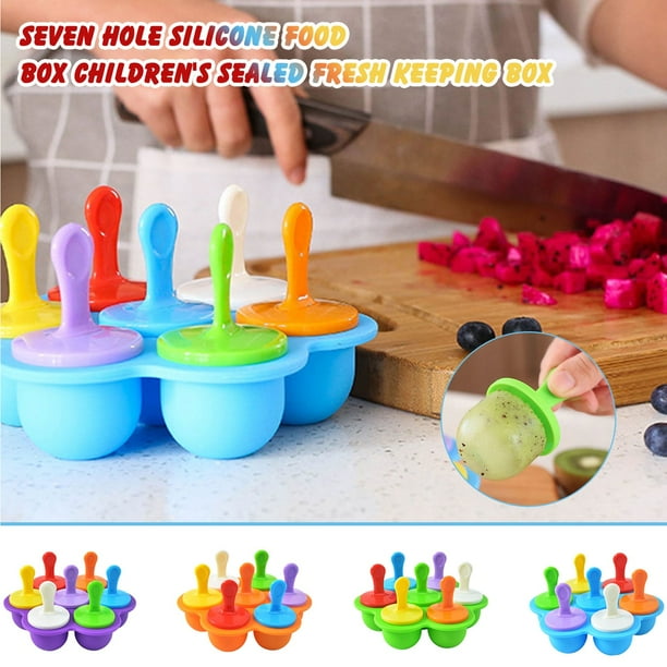 Xihbxyly Juego de Moldes para Paletas, Antiadherentes y de Fácil Liberación, para Hacer Helados Caseros, Divertidos Postres, Aptos para Congelador, Capacidad de 7 Orificios, 350 Ml, Verde, Azul, Mora