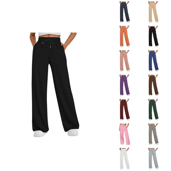 Women's Casual Pants High Waisted Loose Fit Straight Leg Joggers with Elastic Waistband Drawstring Pocket Sweatpants for Everyday Wear