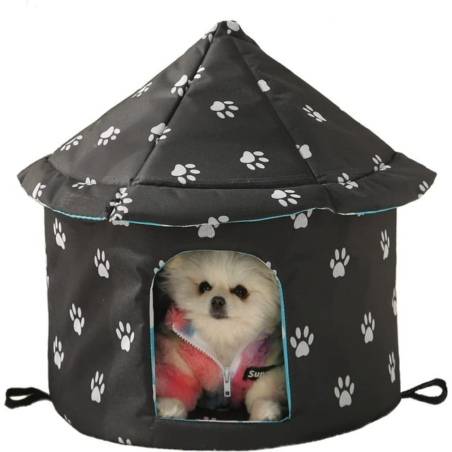 HSHDLDF Maison Extérieure pour Chat, Maisons Imperméables pour Petits Chiens, Maisons pour Chat Sauvage Ou Tout Chat Extérieur, Design de Rideau Transparent Amovible (Traditionnel, Petite Yourte)