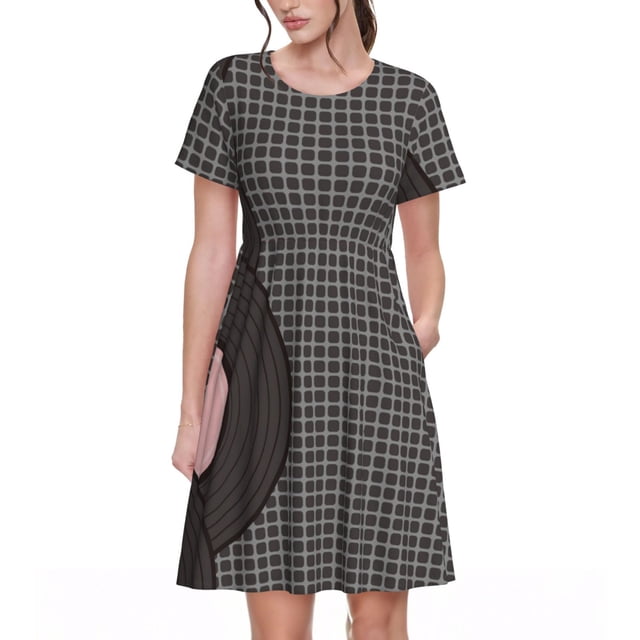 Balery Vinyl Records Vestidos sueltos de manga corta para mujer, vestidos de verano 2025, vestidos casuales de corte A con vuelo.